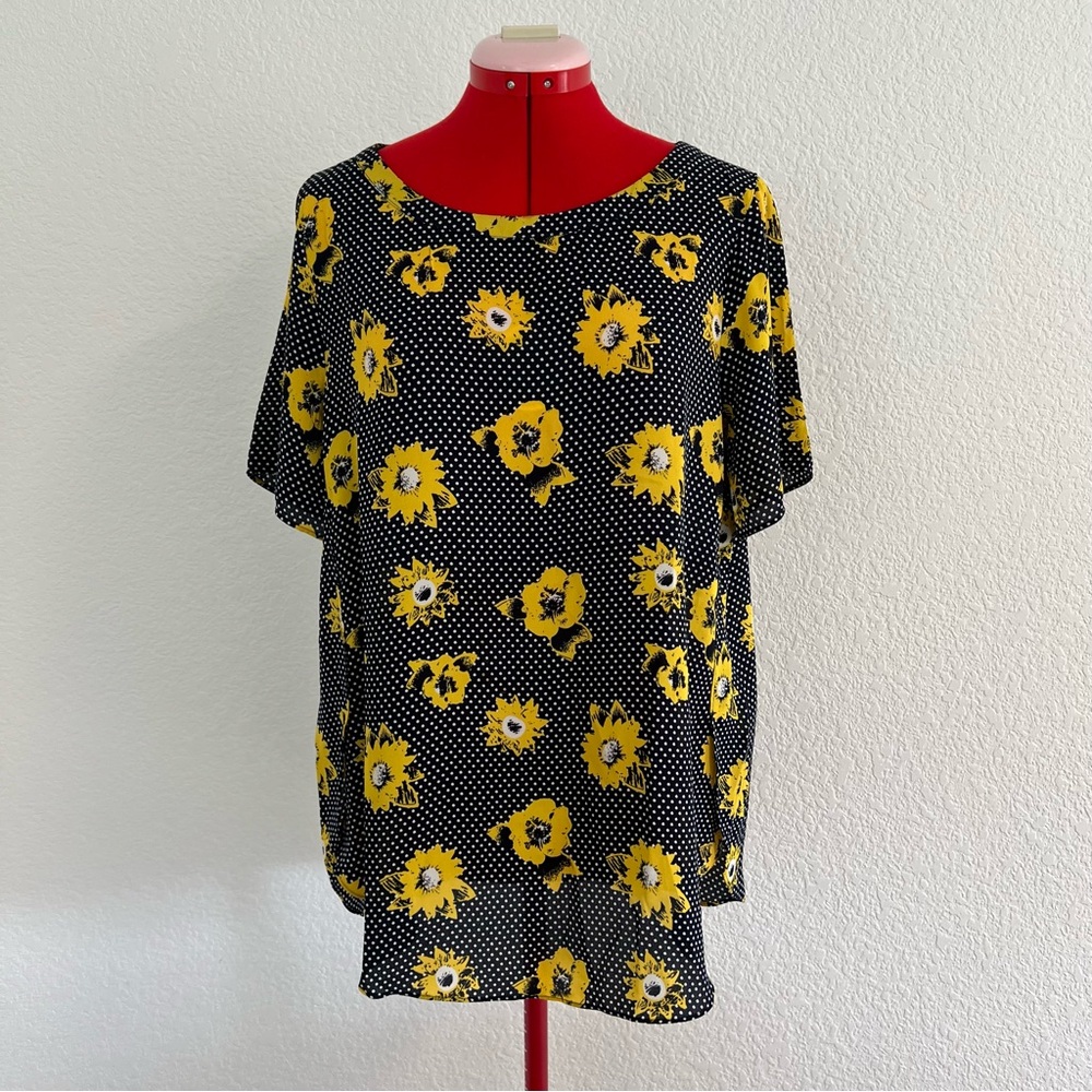 Banana Republic Blouse Floral Sunflower Polka-Dot Short Sleeve Top Size Small